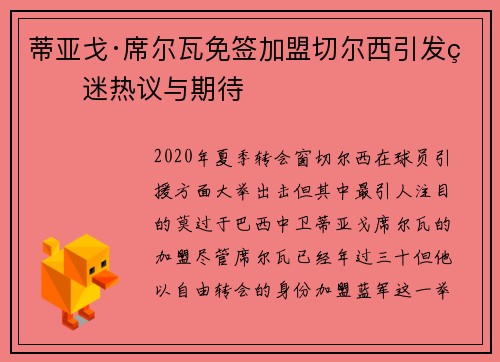 蒂亚戈·席尔瓦免签加盟切尔西引发球迷热议与期待